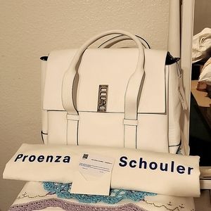 Proenza Schouler lg "Elliot" shoulder/satchel handbag, white leather 16"x7"x10"